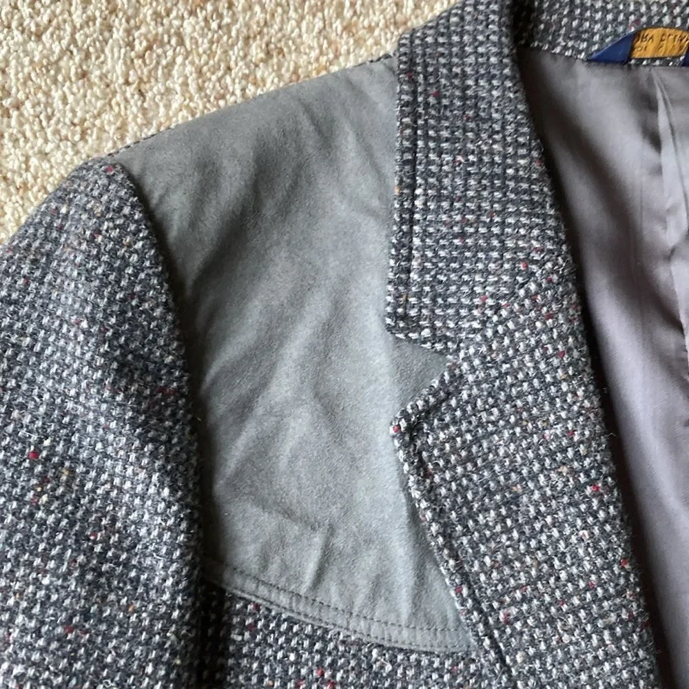 Vtg Pendleton Men’s Gray Multi-Color Fleck Tweed Wool Blazer Jacket Suede Trim